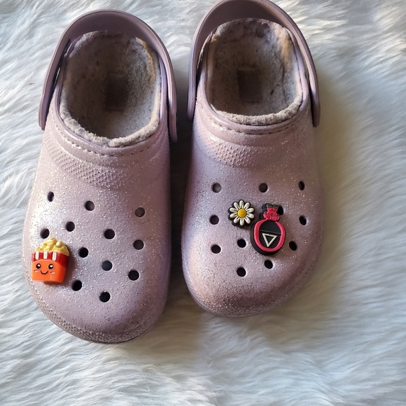 Crocs Lavender Glitter Girls Size 2 Crocs - Picture 3 of 7